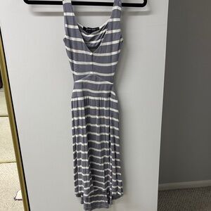 Women’s Striped Midi Dress in Gray and White